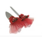 Cake Knife and Server Set for Sweet 16 or Quinceanera Red Dress Design